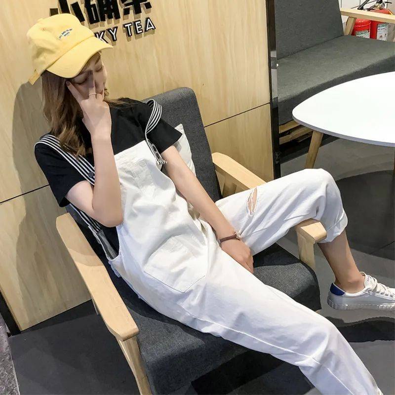 ** Qu n y m jeans n * fashion plus size fat mm quần yếm thường phù hợp với quần tây xuân hè phiên bản hàn quốc quần ống rộng ống rộng ống rộng quần jumpsuit