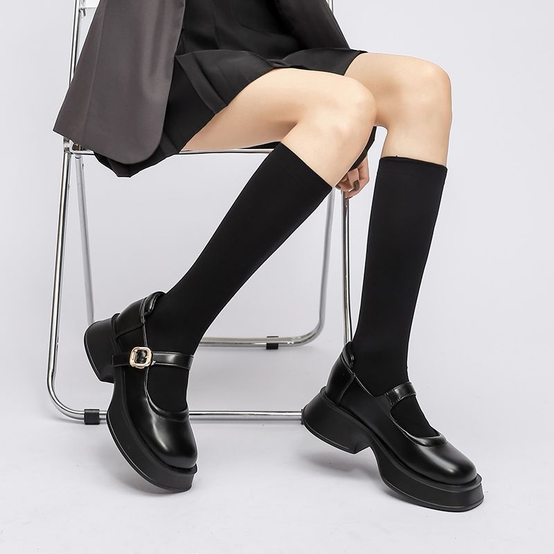 One-word strap mary jane women's shoes 2023 new style high-heeled thick-soled loafers preppy style all-match giày da nhỏ giày đơn của phụ nữ