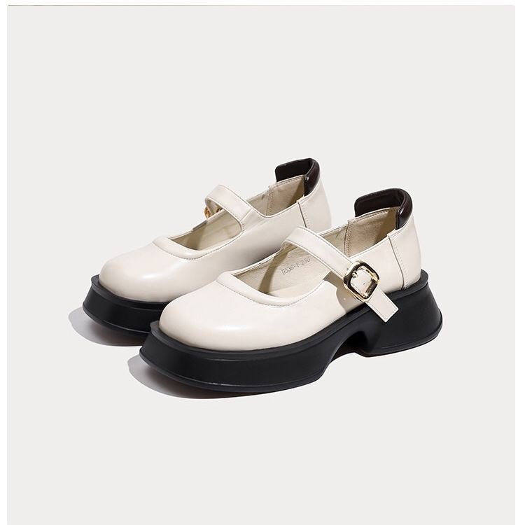 One-word strap mary jane women's shoes 2023 new style high-heeled thick-soled loafers preppy style all-match giày da nhỏ giày đơn của phụ nữ