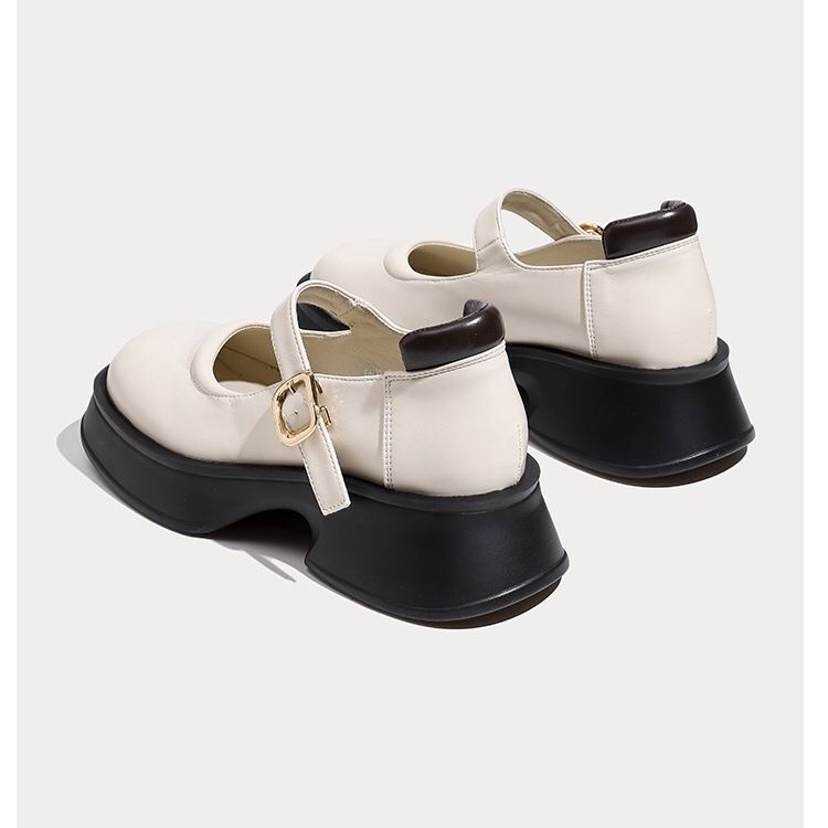 One-word strap mary jane women's shoes 2023 new style high-heeled thick-soled loafers preppy style all-match giày da nhỏ giày đơn của phụ nữ