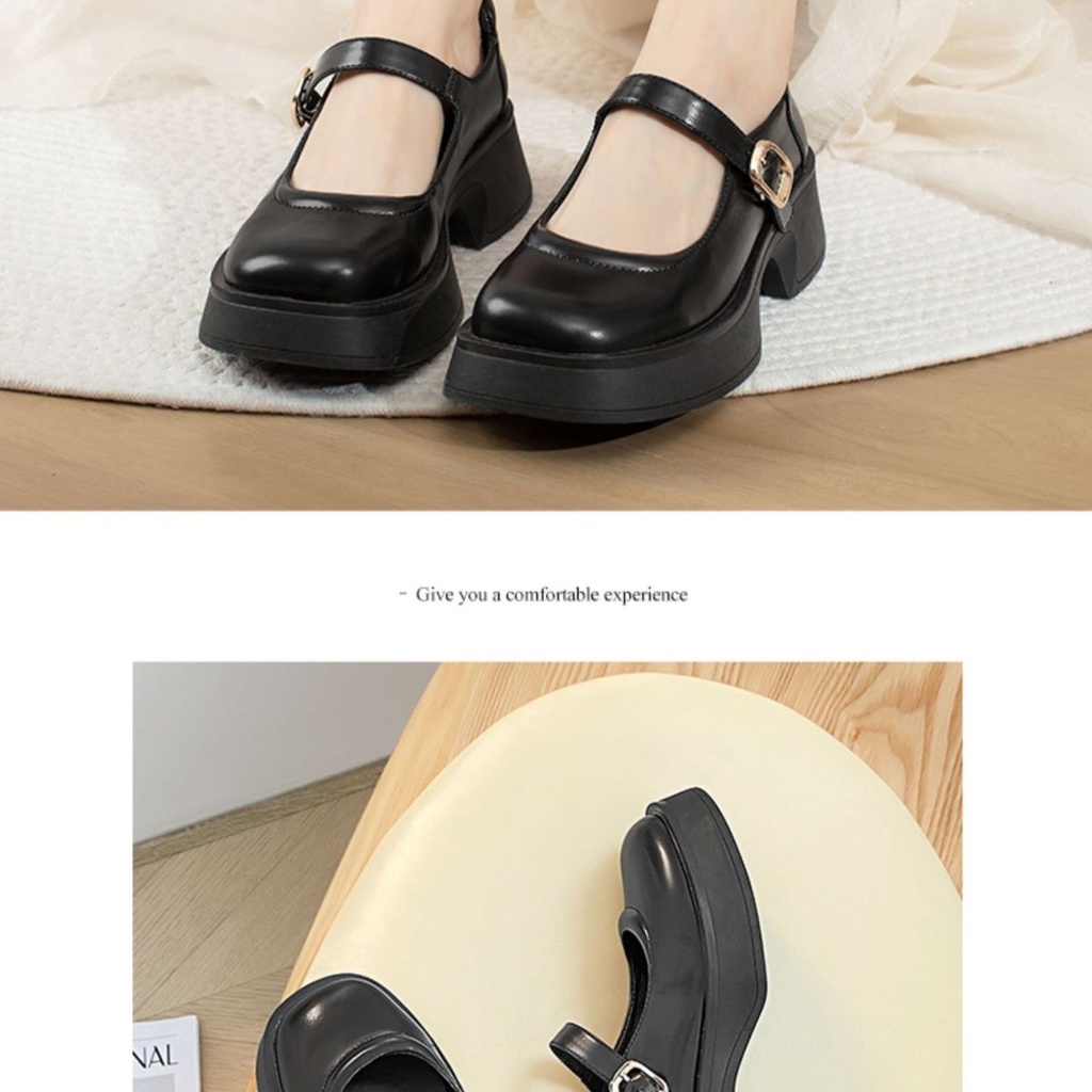 One-word strap mary jane women's shoes 2023 new style high-heeled thick-soled loafers preppy style all-match giày da nhỏ giày đơn của phụ nữ