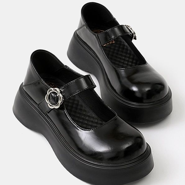 One-word strap mary jane women's shoes 2023 new style high-heeled thick-soled loafers preppy style all-match giày da nhỏ giày đơn của phụ nữ