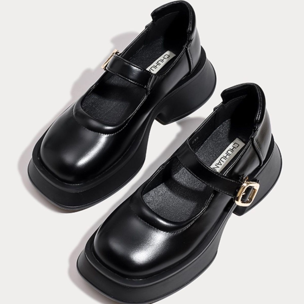 One-word strap mary jane women's shoes 2023 new style high-heeled thick-soled loafers preppy style all-match giày da nhỏ giày đơn của phụ nữ