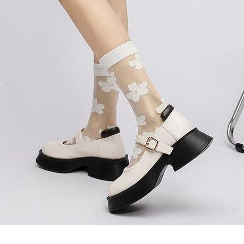 One-word strap mary jane women's shoes 2023 new style high-heeled thick-soled loafers preppy style all-match giày da nhỏ giày đơn của phụ nữ