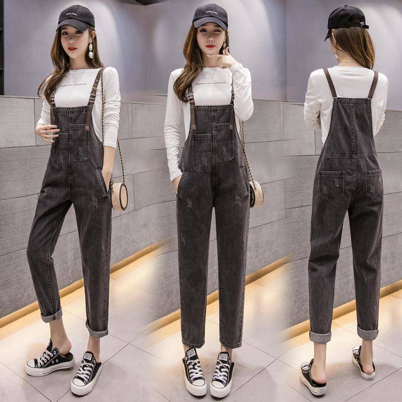 ** Qu n y m jeans n * quần yếm denim thời trang nữ mùa hè 2021 xuân thu phong cách mới phiên bản hàn quốc phong cách phương tây lỏng lẻo
