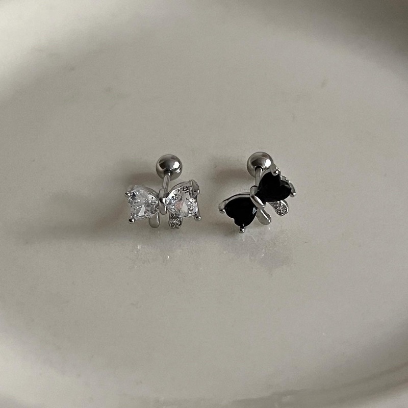 𝐯𝐞𝐥𝐯𝐞𝐭𝐩𝐢𝐧𝐤.𝐚𝐜𝐜🇰🇷 | Khuyên tai chốt bi vặn chiếc nơ gắn đá