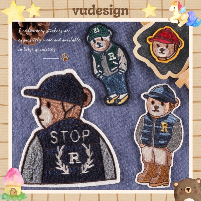 Sticker Dán Vải, Ủi Thêu Quần Áo, Balo, Túi, Mũ Gấu M.O.S.C.H.I.N.O Gentleman Bear Leon Mathilda Professional Vudesign