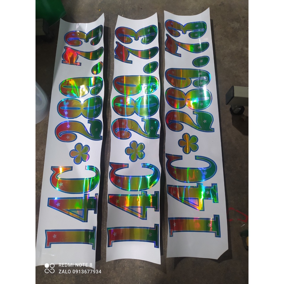 Bộ 3 Tem Decal biển số bảy màu lấp lánh dán xe tải, ô tô, tem yêu cầu