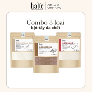 Combo 3 bột tẩy tế bào chết HALIC | Bột đậu đỏ, cám gạo, cafe dừa | 40G