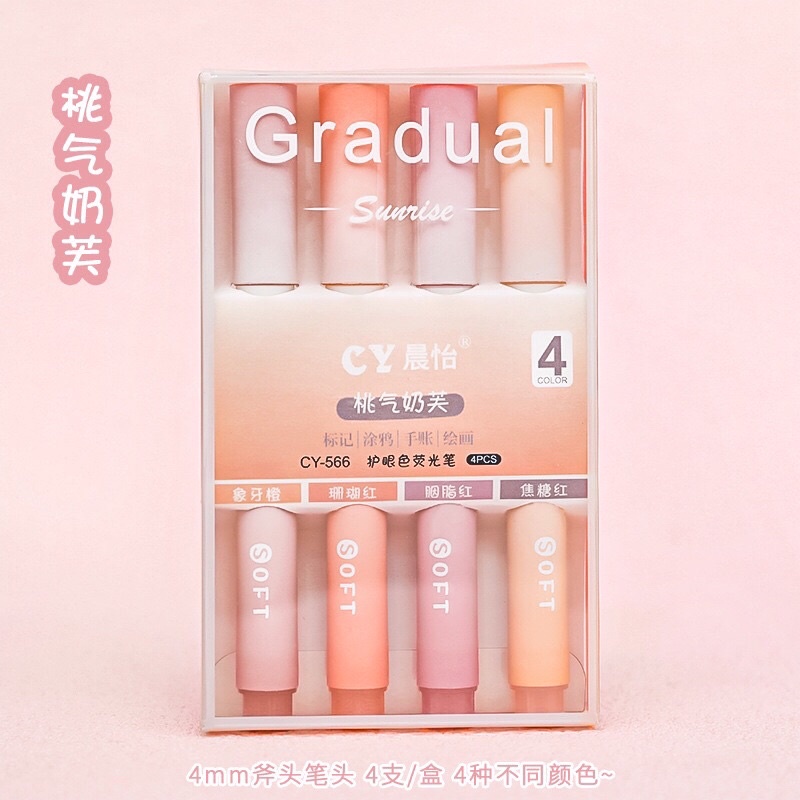 Set 4 bút dạ quang màu, bút highlight đánh dấu Pastel thân tròn Gradual