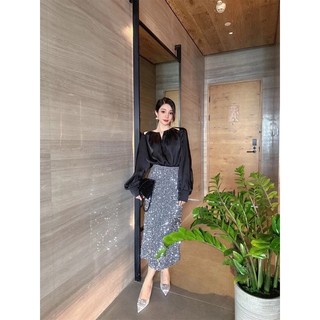 Chân váy nhung kim sa cạp chun dáng dài 2