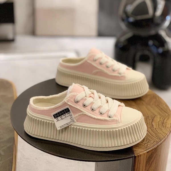 Giày thể thao nữ baotou half slippers biscuit canvas shoes women 2023 sản phẩm mới dép dày-chữa đơn-
