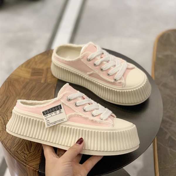 Giày thể thao nữ baotou half slippers biscuit canvas shoes women 2023 sản phẩm mới dép dày-chữa đơn-