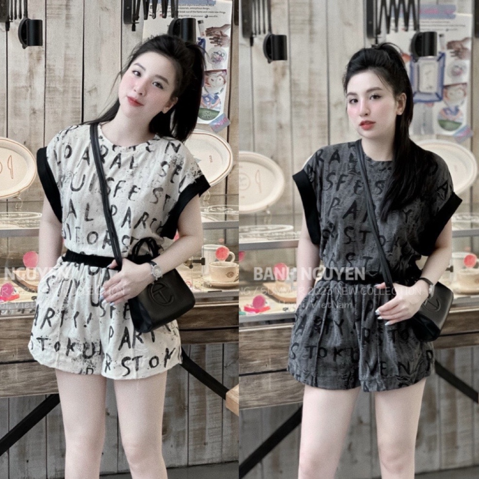 SET BỘ CHỮ HOT CHẤT COTTON XƯỚC MỀM MÁT - SET BỘ NỮ Sport CÓ CHỮ ÁO VIỀN MIX QUẦN SHORT CÓ BÁN SỈ