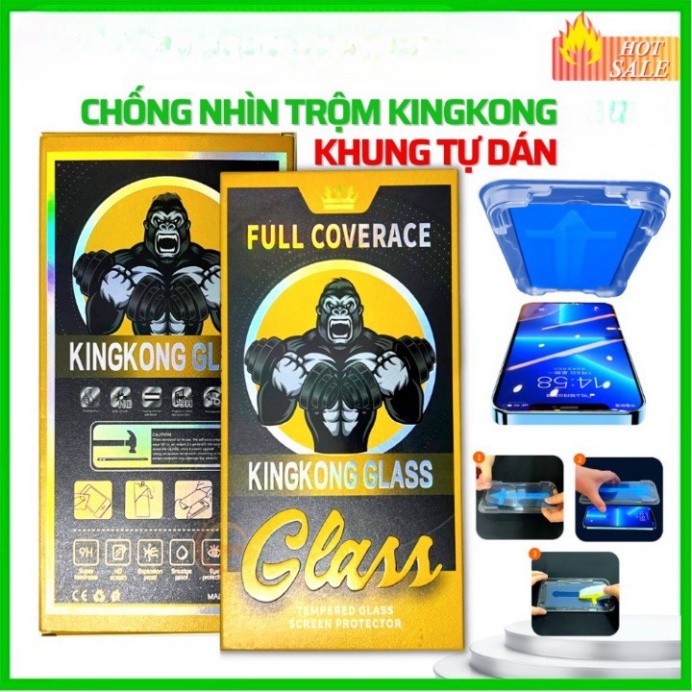 Cường lực KingKong iphone chống nhìn trộm có khung tự dán 11 pro max 12 pro max 13 pro max x xr xs max 7 8 plus