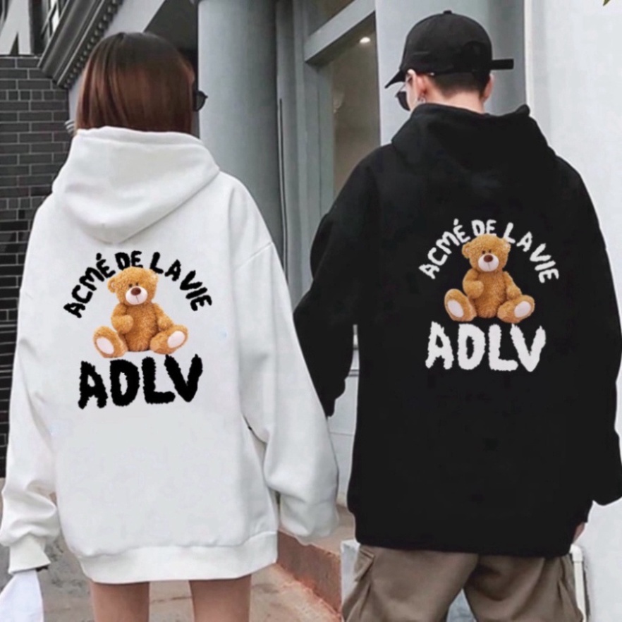 Áo nỉ hoodie ADLV GẤU, Áo nỉ hoodie unisex nam nữ form rộng oversize chất liệu Cotton