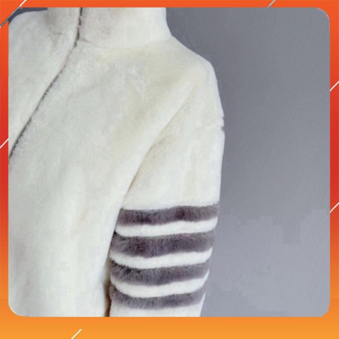 Áo Khoác Lông Thome Mượt Dày Dặn Cao Cấp - Áo Khoác Lông Cừu Phối 4 Sọc Tay Fom Dáng Unisex Nam Nữ | BigBuy360 - bigbuy360.vn