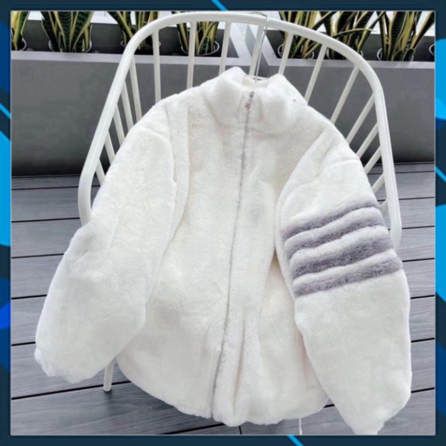 Áo Khoác Lông Thome Mượt Dày Dặn Cao Cấp - Áo Khoác Lông Cừu Phối 4 Sọc Tay Fom Dáng Unisex Nam Nữ | BigBuy360 - bigbuy360.vn