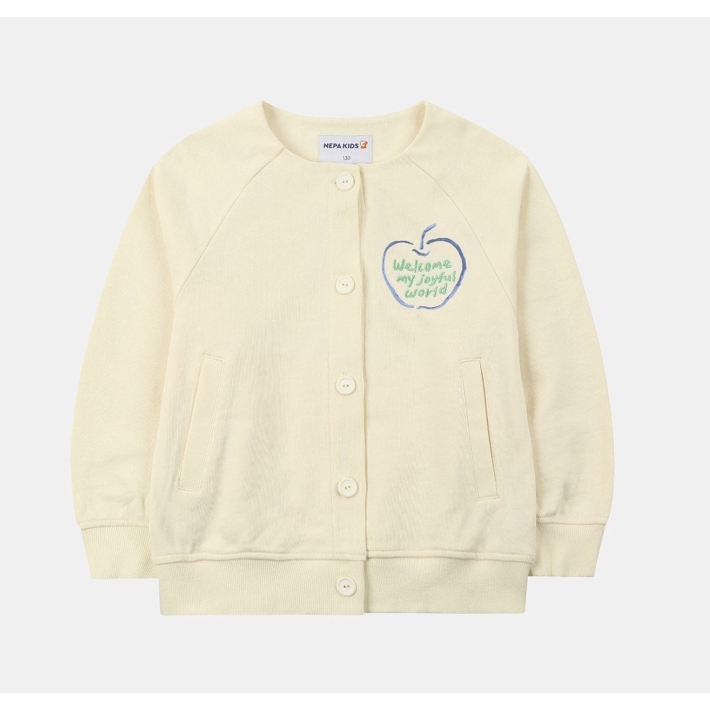 Áo khoác Cardigan nỉ da cá Nepa trắng kem ngực in hình táo size 110 - 155