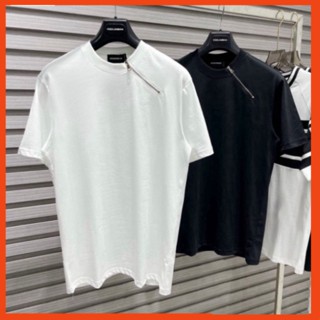 Áo Phông Nam Nữ Dsq2 Trơn Phối Thêu Khoá Zip Chéo Cổ Kiểu Dáng Đơn Giản Basic . Áo Thun Trơn Cho Các Boy Phố Hót 2