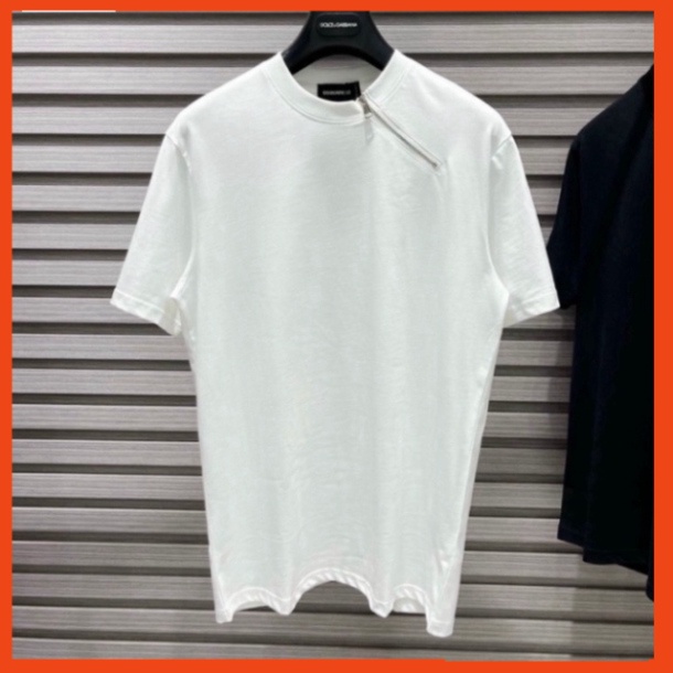 Áo Phông Nam Nữ Dsq2 Trơn Phối Thêu Khoá Zip Chéo Cổ Kiểu Dáng Đơn Giản Basic . Áo Thun Trơn Cho Các Boy Phố Hót 2