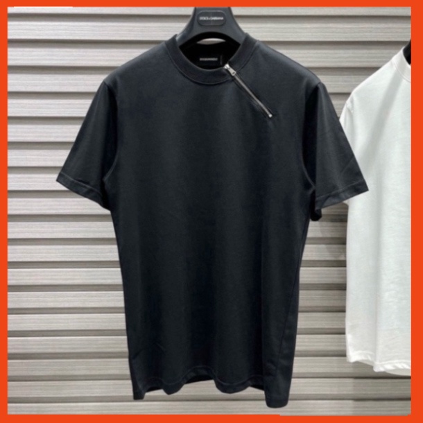 Áo Phông Nam Nữ Dsq2 Trơn Phối Thêu Khoá Zip Chéo Cổ Kiểu Dáng Đơn Giản Basic . Áo Thun Trơn Cho Các Boy Phố Hót 2