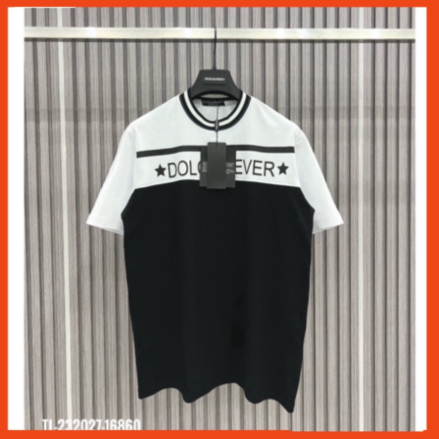 Áo Phông Nam Nữ In Chữ Dolce Lever Ngôi Sao Vạch Kẻ Ngang Ngực Phối Màu Đen Trắng. Áo Thun Unisex Form Rộng Siêu Hot.