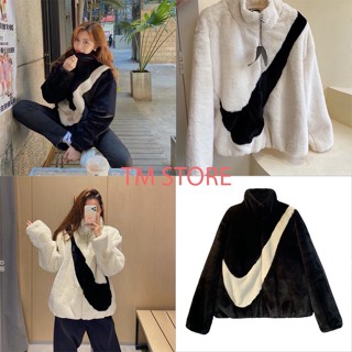 Áo khoác lông cừu logo NIKE sành điệu, áo khoác bông nam nữ Ulzzang Unisex vải lông ấm áp