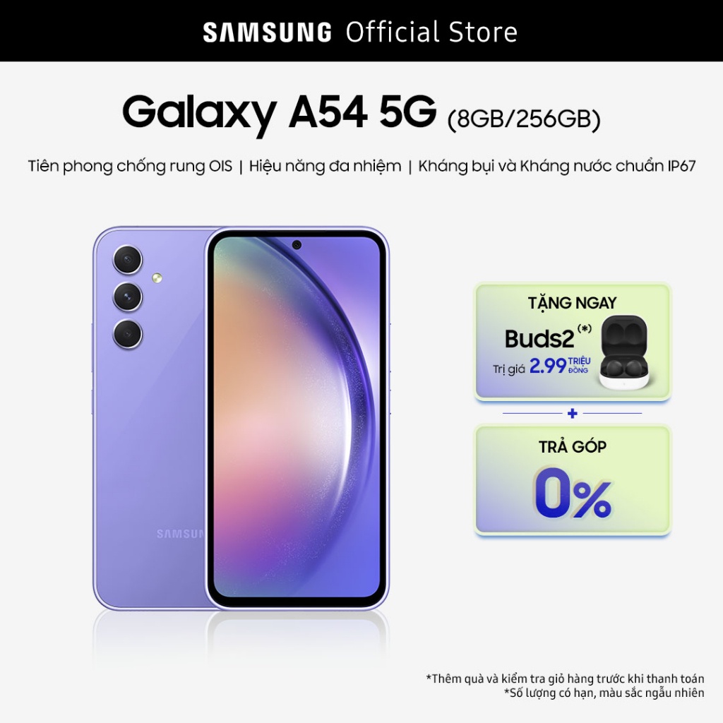 [Nhập ELSSMX10 Giảm 10% Tối Đa 2.5TR] Điện Thoại Samsung Galaxy A54 5G (8GB/256GB)