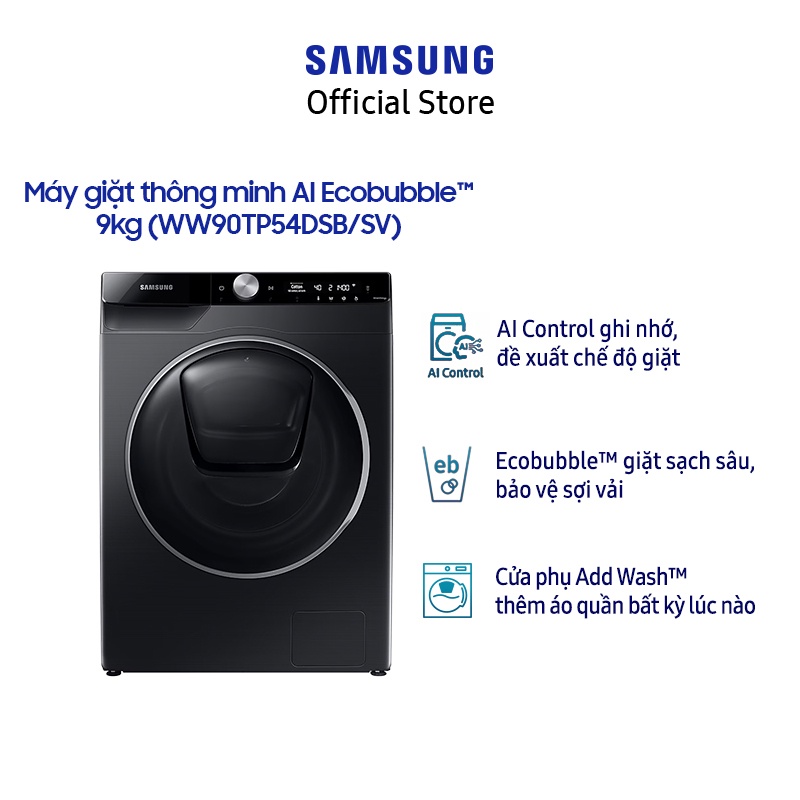 [Voucher ELSSDA15 giảm 15% Tối đa 3TR] Máy giặt Samsung Inverter 9 Kg WW90TP54DSB/SV - Có Cửa Phụ - Miễn phí lắp đặt