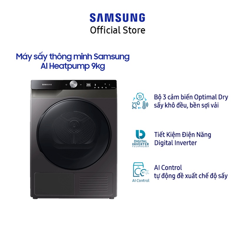 [Voucher ELSSDA15 giảm 15% Tối đa 3TR] Máy sấy thông minh Samsung AI Heatpump 9kg (DV90T7240BB) - Miễn phí công lắp đặt