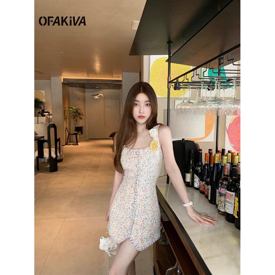 Pháp ngọt ngào mát mẻ tính khí sexy dệt kim sling dress mùa hè phong cách mới high-end váy ngắn phụ nữ