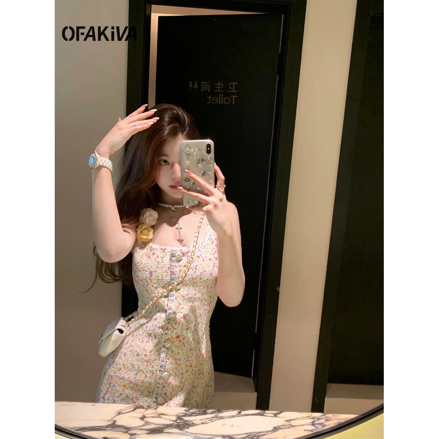 Pháp ngọt ngào mát mẻ tính khí sexy dệt kim sling dress mùa hè phong cách mới high-end váy ngắn phụ nữ