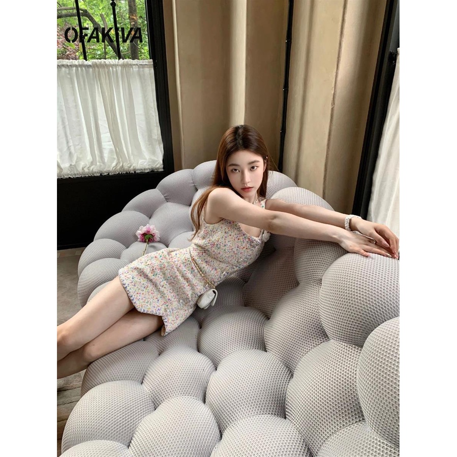 Pháp ngọt ngào mát mẻ tính khí sexy dệt kim sling dress mùa hè phong cách mới high-end váy ngắn phụ nữ