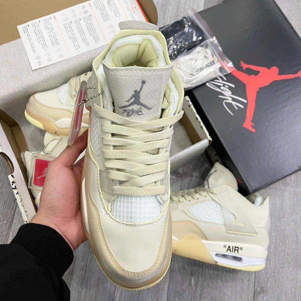 Giày Air Jordan 4 retro off white sail , Giày sneaker high JD4 màu kem vàng siêu hot 2023 mới nhất tặng Full box bill