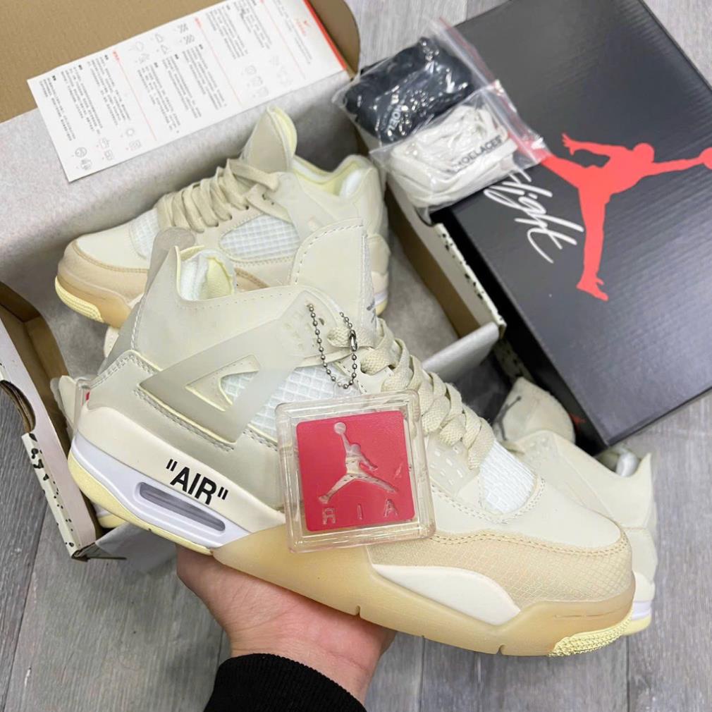 Giày Air Jordan 4 retro off white sail , Giày sneaker high JD4 màu kem vàng siêu hot 2023 mới nhất tặng Full box bill