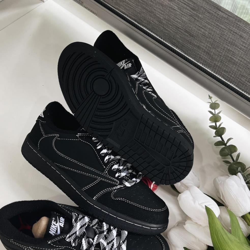 Giày Thể Thao Thời Trang Jordan 1 Retro Low OG SP Travis Scott Black Phantom Travis Full Đen Chỉ Trắng, JD travis