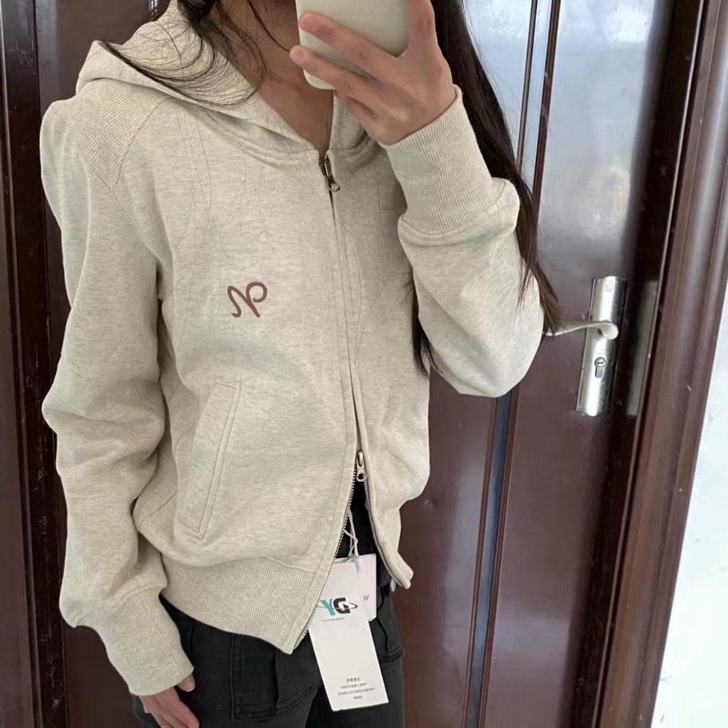 Kiểu mỹ retro preppy có mũ trùm đầu áo ngắn dây kéo đôi hot girl áo khoác mùa xuân lỏng lẻo
