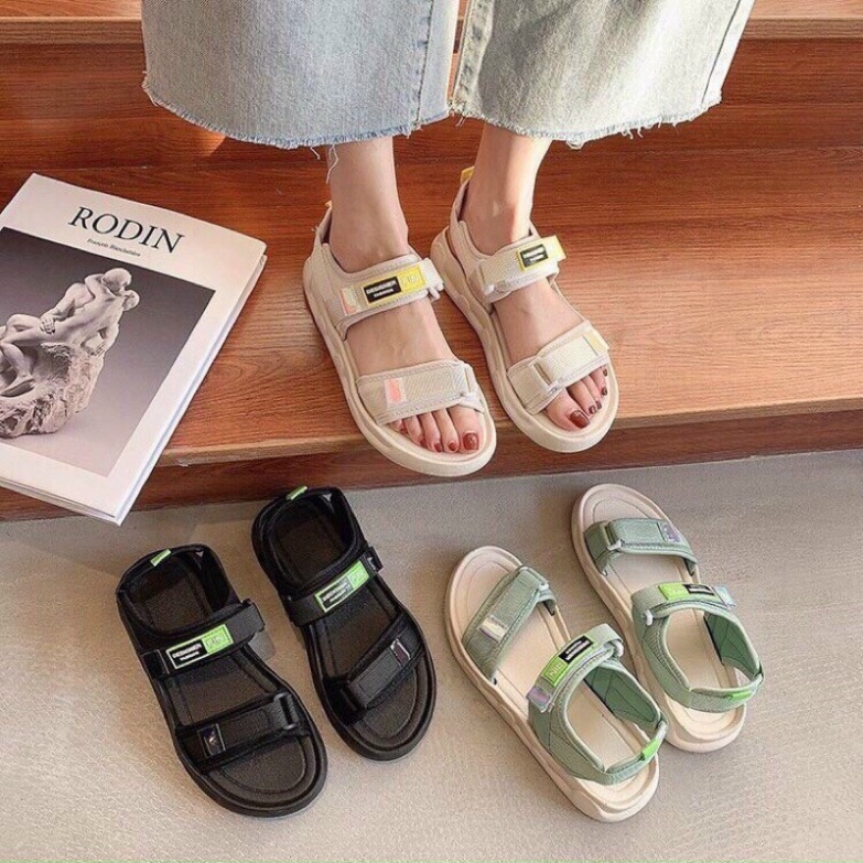 Giày sandal nữ 2 quai vải, giày xăng đan quai dán Sandal Nữ Quai Dán Chữ Fin ..