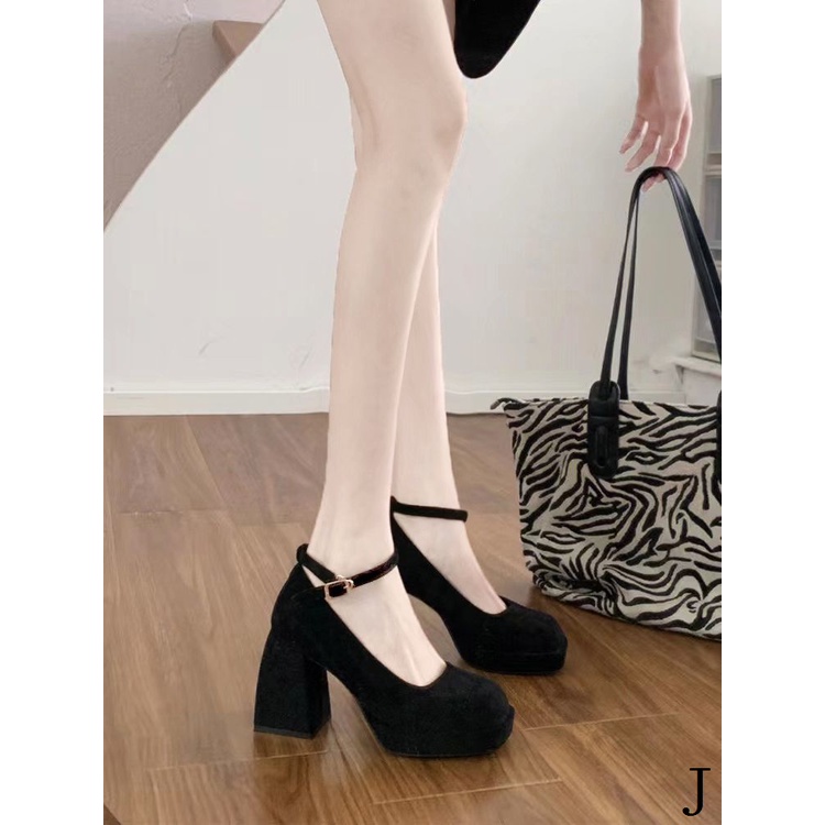 Pháp khóa phẳng giày cao gót phụ nữ giày gót dày phụ nữ giày phù dâu nền tảng ngón chân vuông đế dày mary jane giày