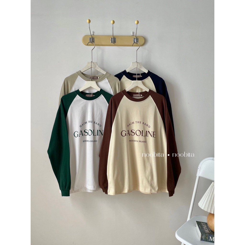NOOBITA - Áo thun cotton 230gsm raglan tay dài GASOLINE 8023