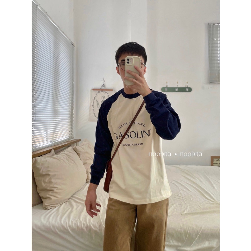 NOOBITA - Áo thun cotton 230gsm raglan tay dài GASOLINE 8023