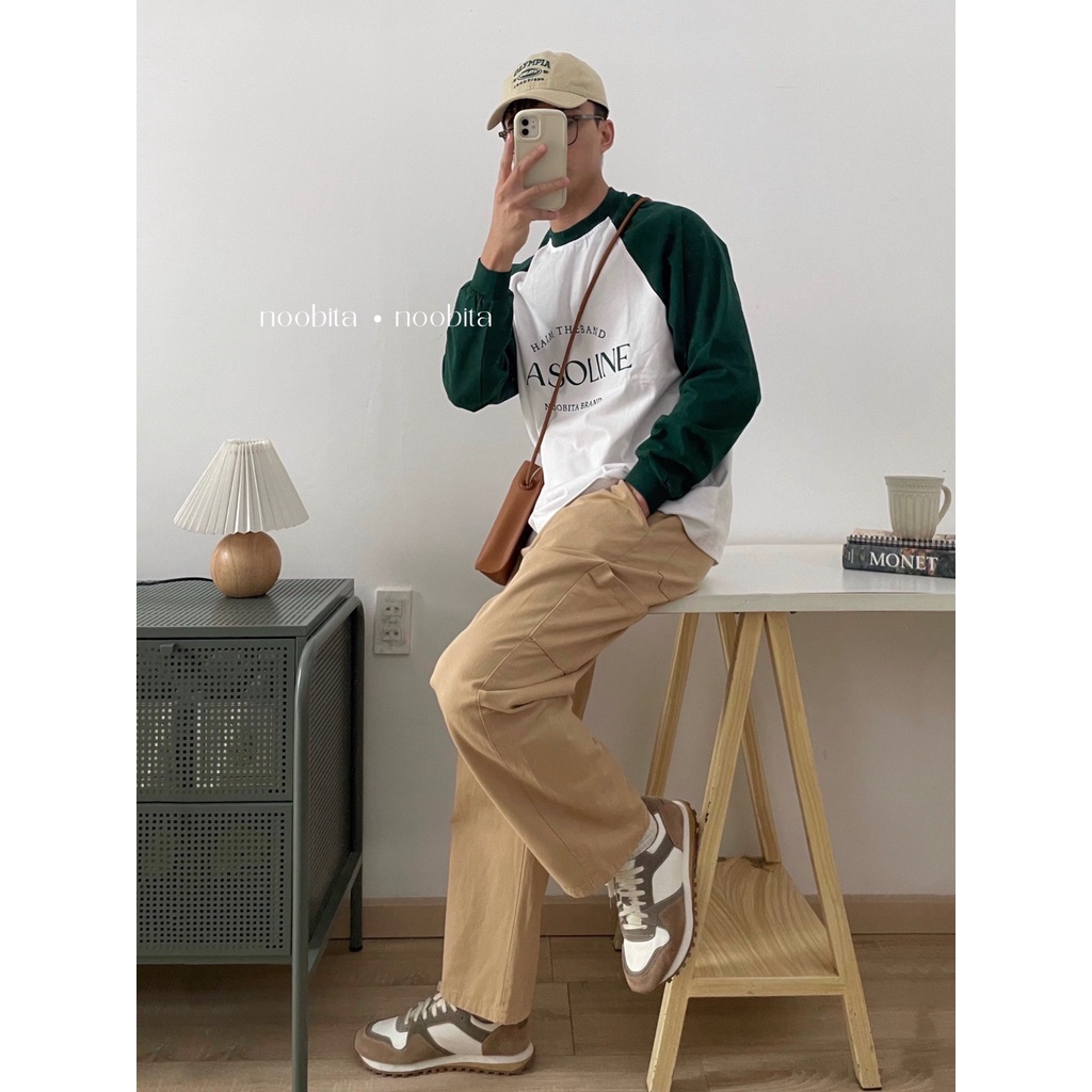 NOOBITA - Áo thun cotton 230gsm raglan tay dài GASOLINE 8023