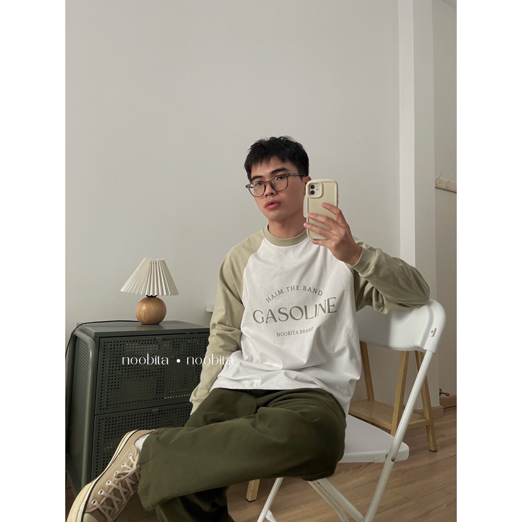 NOOBITA - Áo thun cotton 230gsm raglan tay dài GASOLINE 8023