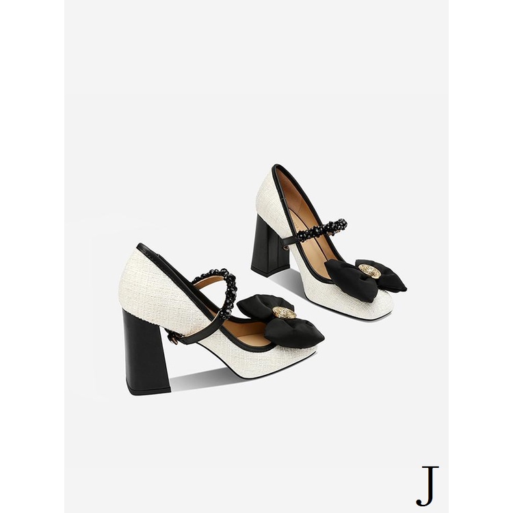 Nơ giày công chúa phụ nữ 2023 giày mùa xuân rhinestone dây đeo phẳng gót dày miệng nông mũi vuông mary jane giày cao gót