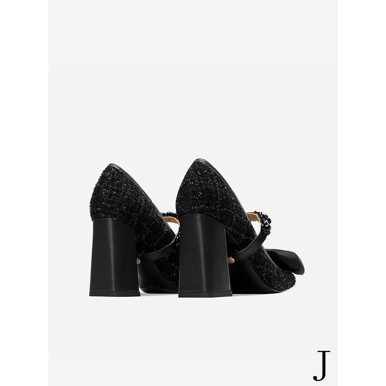 Nơ giày công chúa phụ nữ 2023 giày mùa xuân rhinestone dây đeo phẳng gót dày miệng nông mũi vuông mary jane giày cao gót