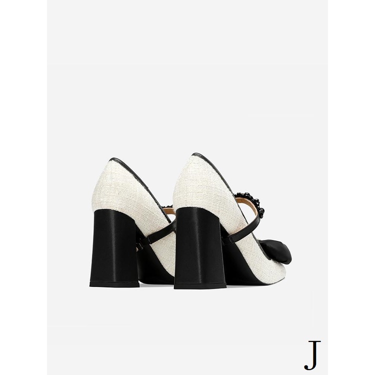 Nơ giày công chúa phụ nữ 2023 giày mùa xuân rhinestone dây đeo phẳng gót dày miệng nông mũi vuông mary jane giày cao gót