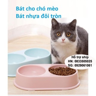 Bát ăn chó mèo Bát nhựa đôi tròn 2 ngăn chén ăn uống thú cưng