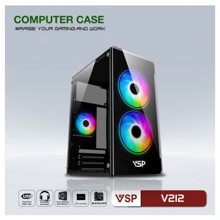 Vỏ Thùng Máy Vi Tính Case VSP Game V212 Black ( Hông Trong Suốt )