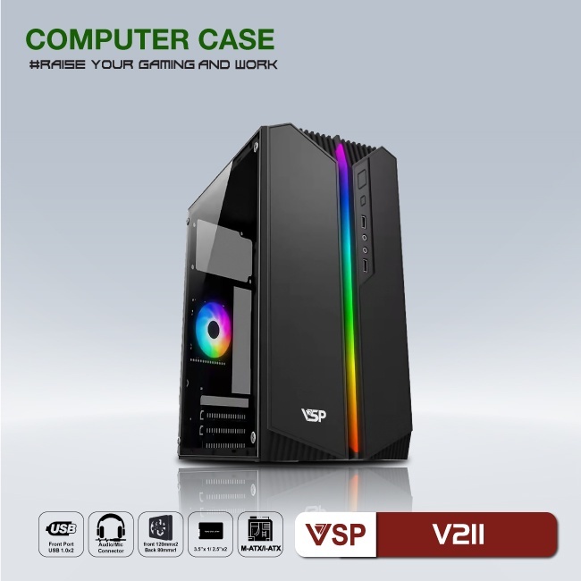 Vỏ Thùng Máy Vi Tính Case VSP Game V211 ( Hông Trong Suốt )